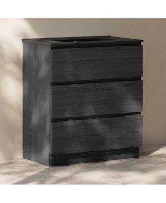 Liberte 30" Freestanding Bathroom Vanity in Black Oak with Black Sink Top