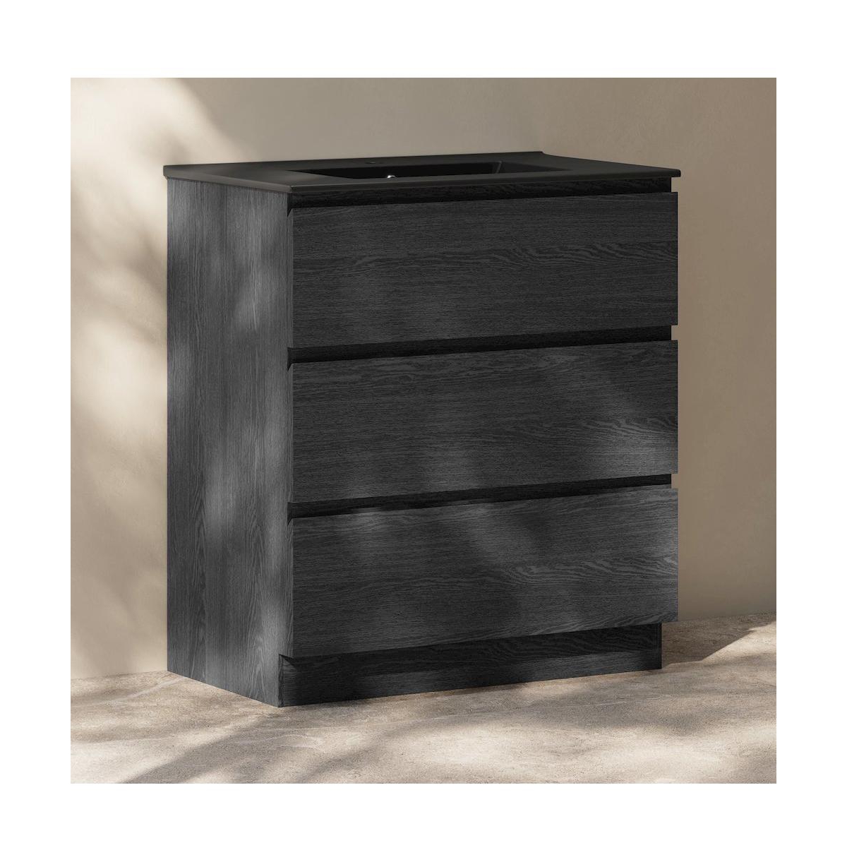 Swiss Madison Liberte 30" Freestanding Bathroom Vanity in Black Oak with Black Sink Top