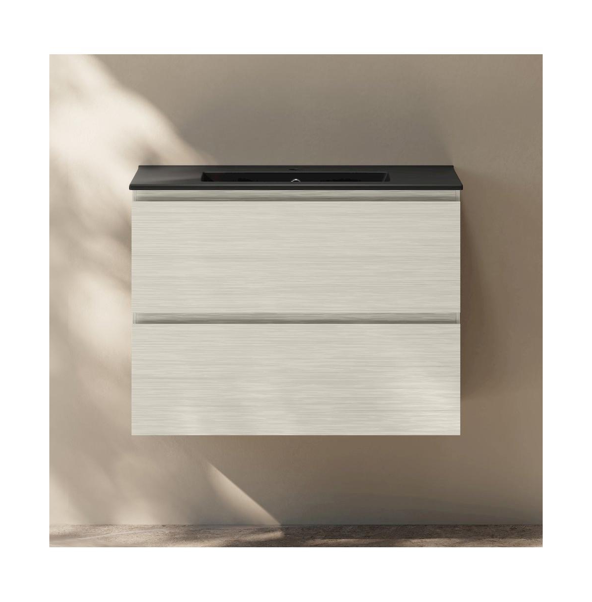 Liberte 30" Wall-Mounted Bathroom Vanity in White Oak with Black Sink Top