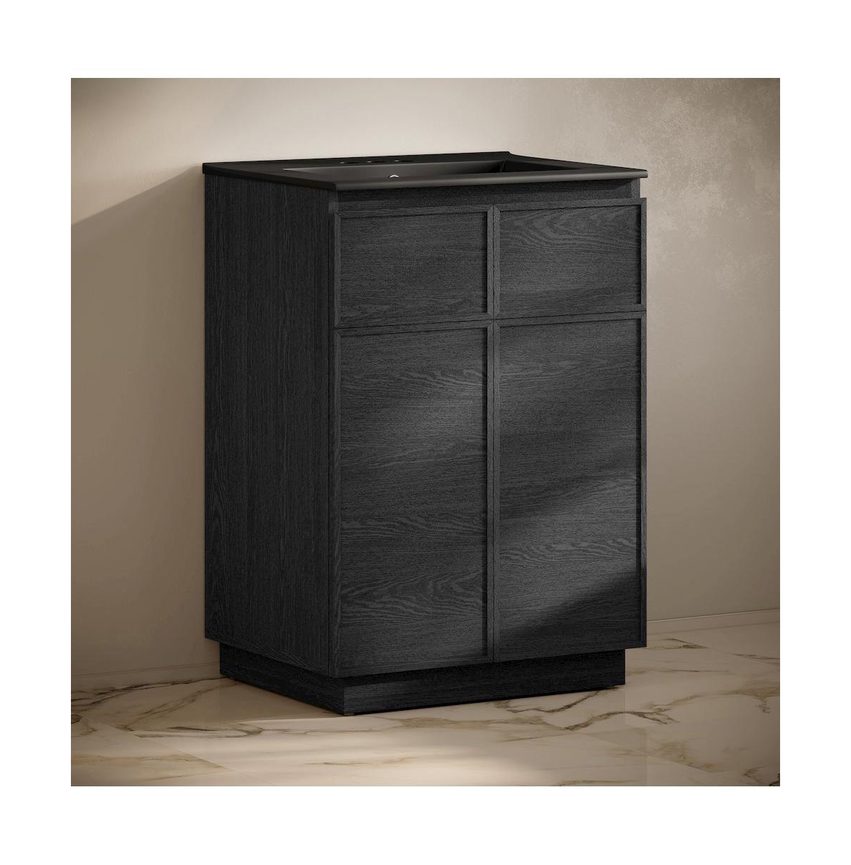 Swiss Madison 24" Freestanding Bathroom Vanity in Black Oak, Black 3-Hole Centerset Sink Top