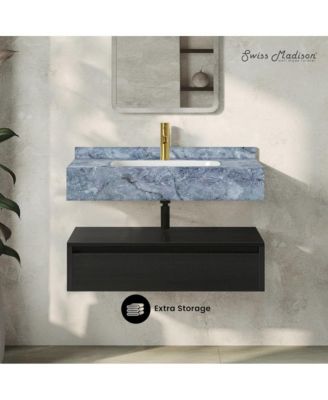 Avancer 36" Wall-Mounted Bathroom Vanity in Black Oak with Blue Celeste Sink Top