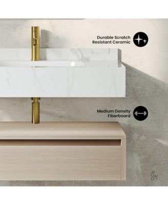 Avancer Wood 36" Wall-Mounted Bathroom Vanity with White Marble Sink Top