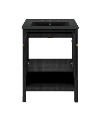 24" Freestanding Bathroom Vanity in Black Oak, Black 3-Hole Widespread Sink Top