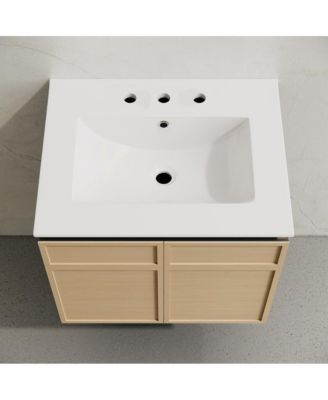 Wood 24" Wall-Mounted Bathroom Vanity with 3-Hole Widespread Sink Top