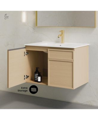 St. Tropez 30" Wall-Mounted Bathroom Vanity in Natural Oak with Sink Top