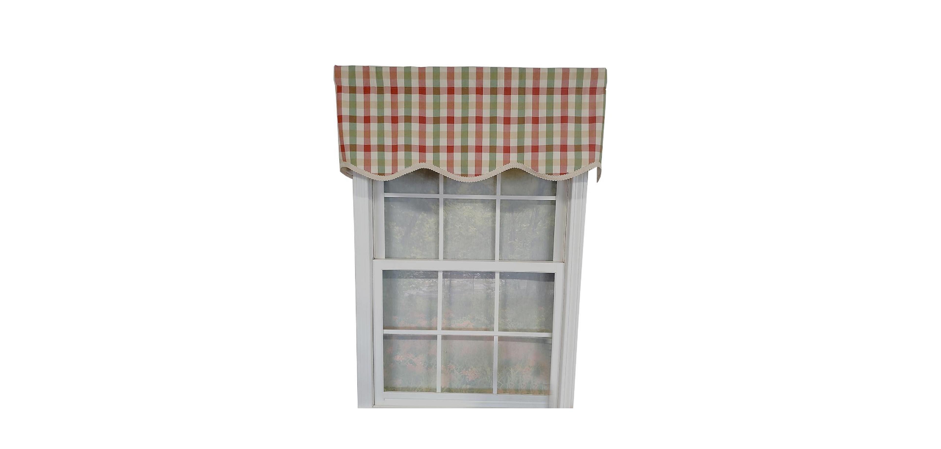 Rlf Home Bison Check Trimmed Provance 3" Rod Pocket Lining Luxurious and Elegant Window Treatment Valance