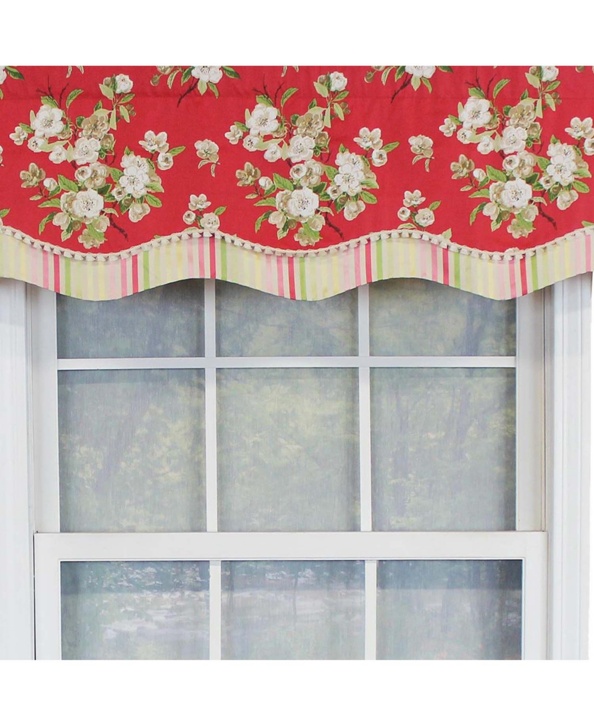 Rlf Home Primrose Trimmed Glory 100% Cotton with Fully Lined 3" Rod Pocket Valnance for Windows 50" x 16" Red