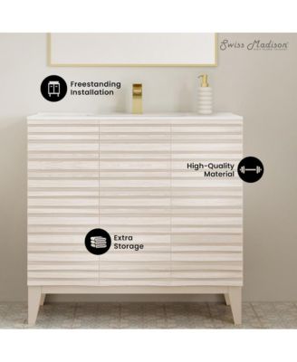 36" White MDF Soft-Close Freestanding Bathroom Vanity