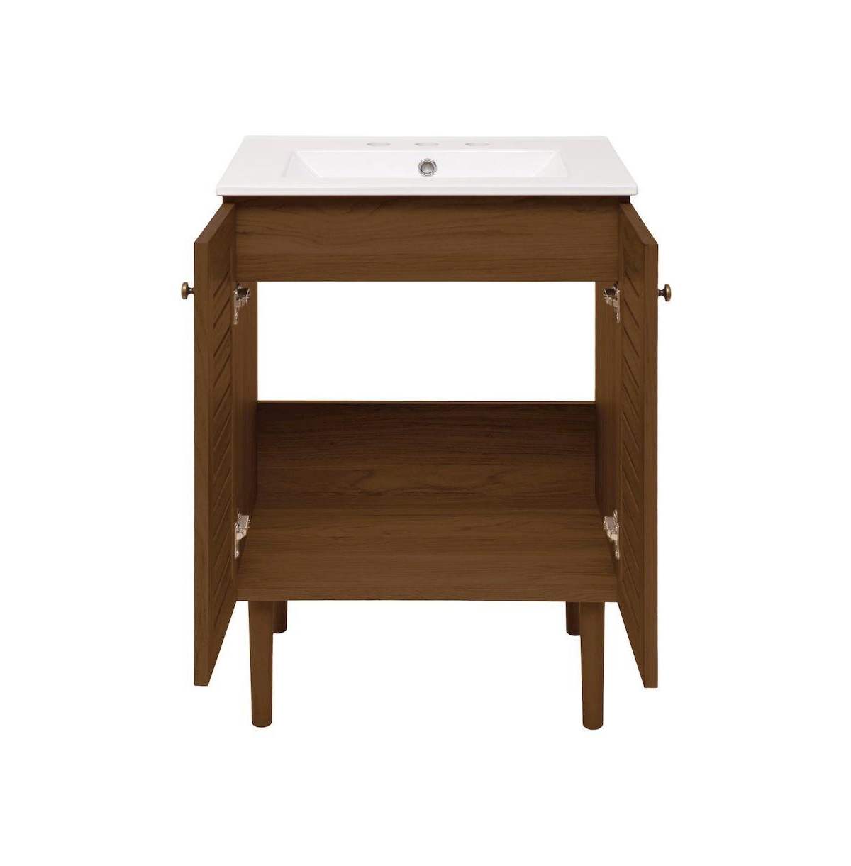 Swiss Madison 24"Freestanding Bathroom Vanity in Brown Oak with 3-Hole Widespread Sink Top