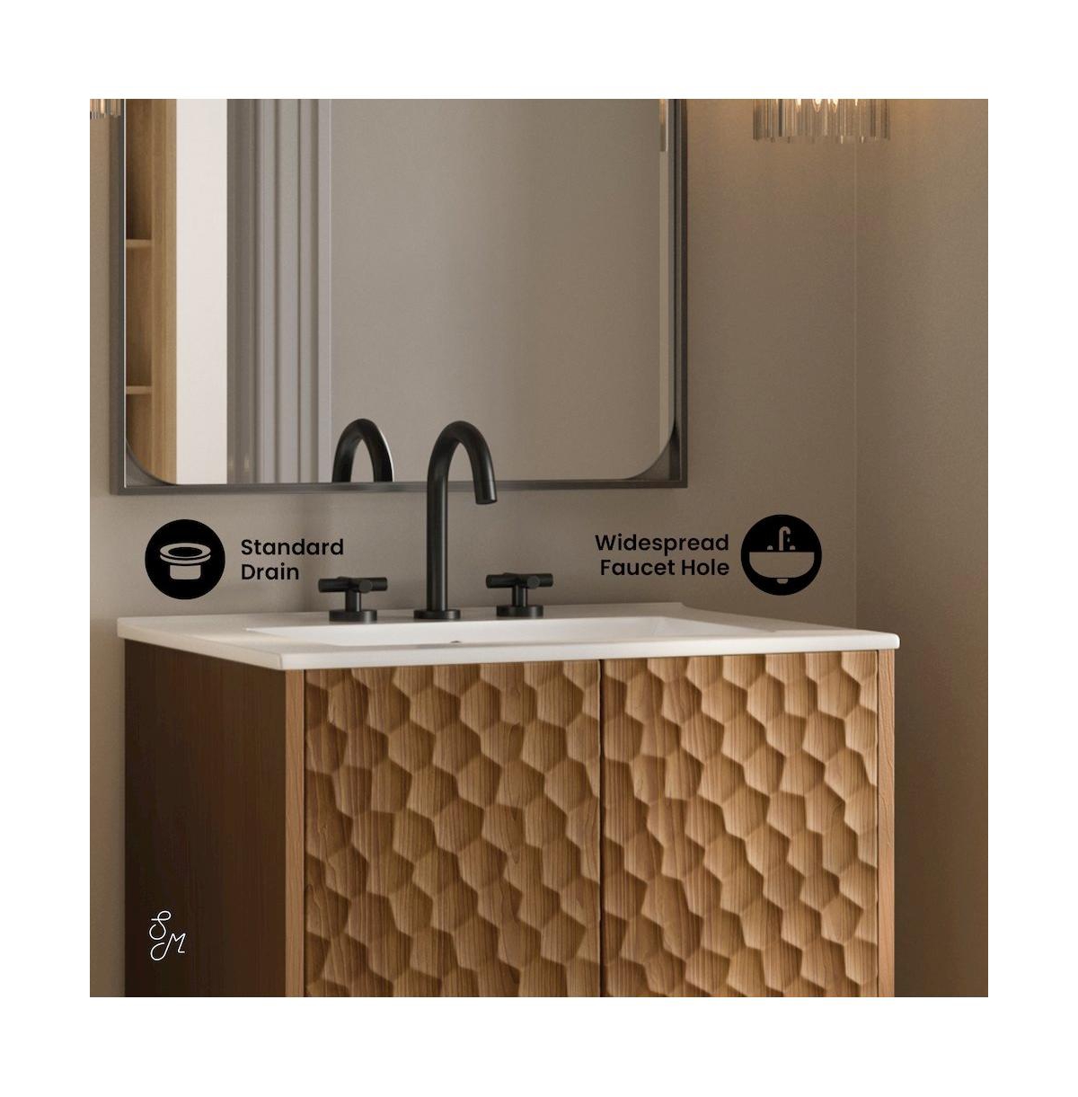 24" Freestanding Bathroom Vanity in Brown Oak with 3-Hole Centerset Sink Top