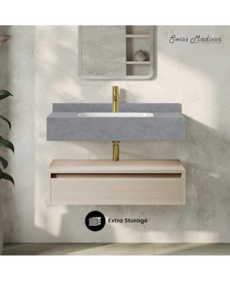 36" Wall-Mounted Bathroom Vanity in White Oak with Charcoal Gray Sink Top