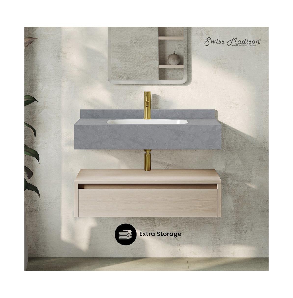 36" Wall-Mounted Bathroom Vanity in White Oak with Charcoal Gray Sink Top