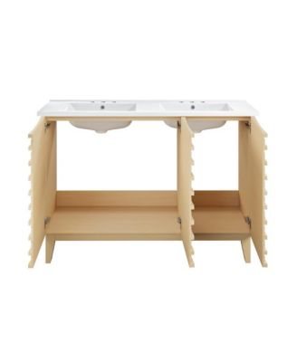 48 in. Natural Oak, Double Basin Bathroom Vanity, White, 3-Hole Ceramic Sink Top