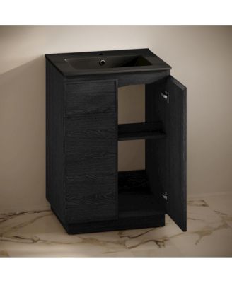 St. Tropez 24" Freestanding Bathroom Vanity in Black Oak with Black Sink Top