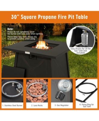 30” Square Propane Gas Fire Table with Waterproof Cover