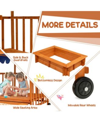 Kids Outdoor Wooden Retractable Sandbox with Cover and Built-in Wheels