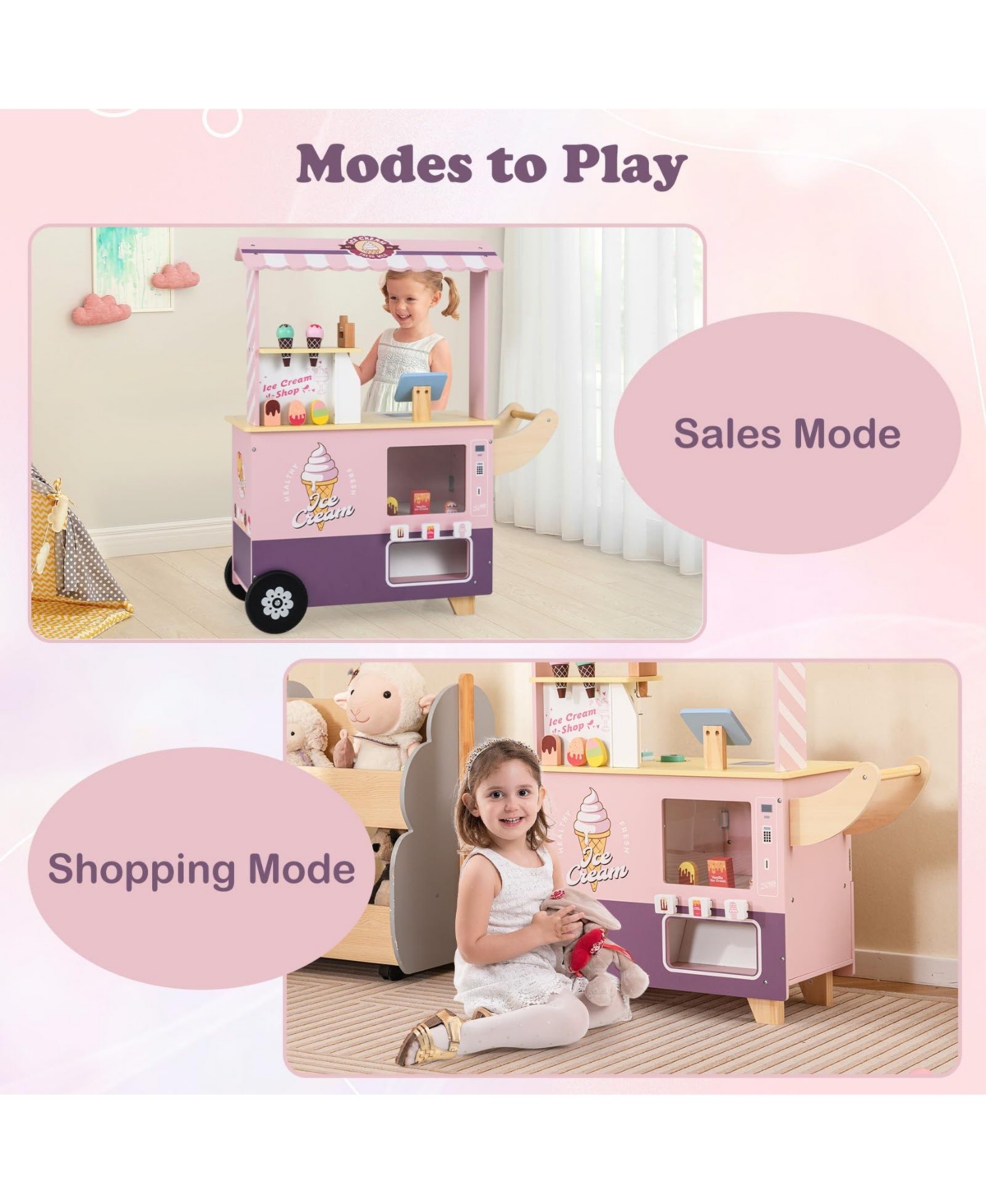 Kids Ice Cream Truck Pretend Play Set for Toddlers with Vending Machine