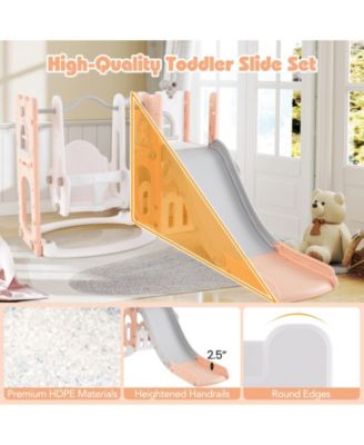 7-in-1 Toddler Swing and Slide Set L-shaped with Ladder and Basketball Hoop