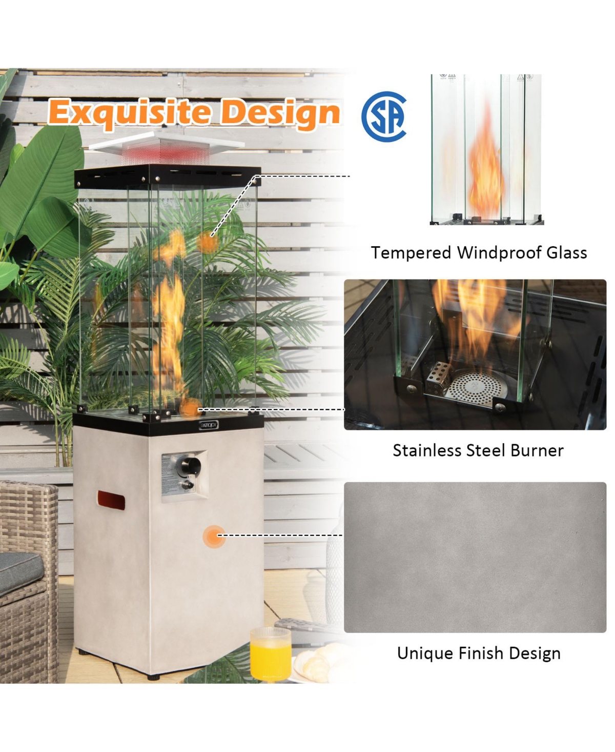 41,000 Btu Propane Patio Heater with Metal Hood