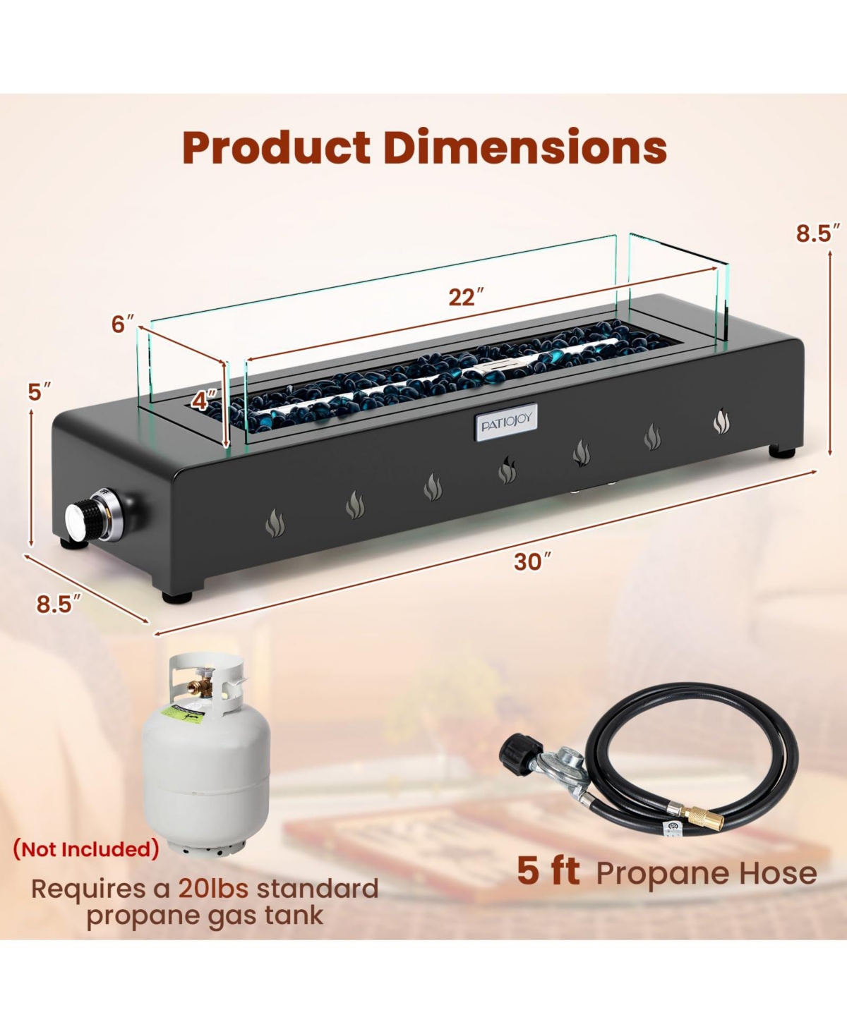 Portable Mini Fireplace with Wind Guard and Stainless Steel Burner