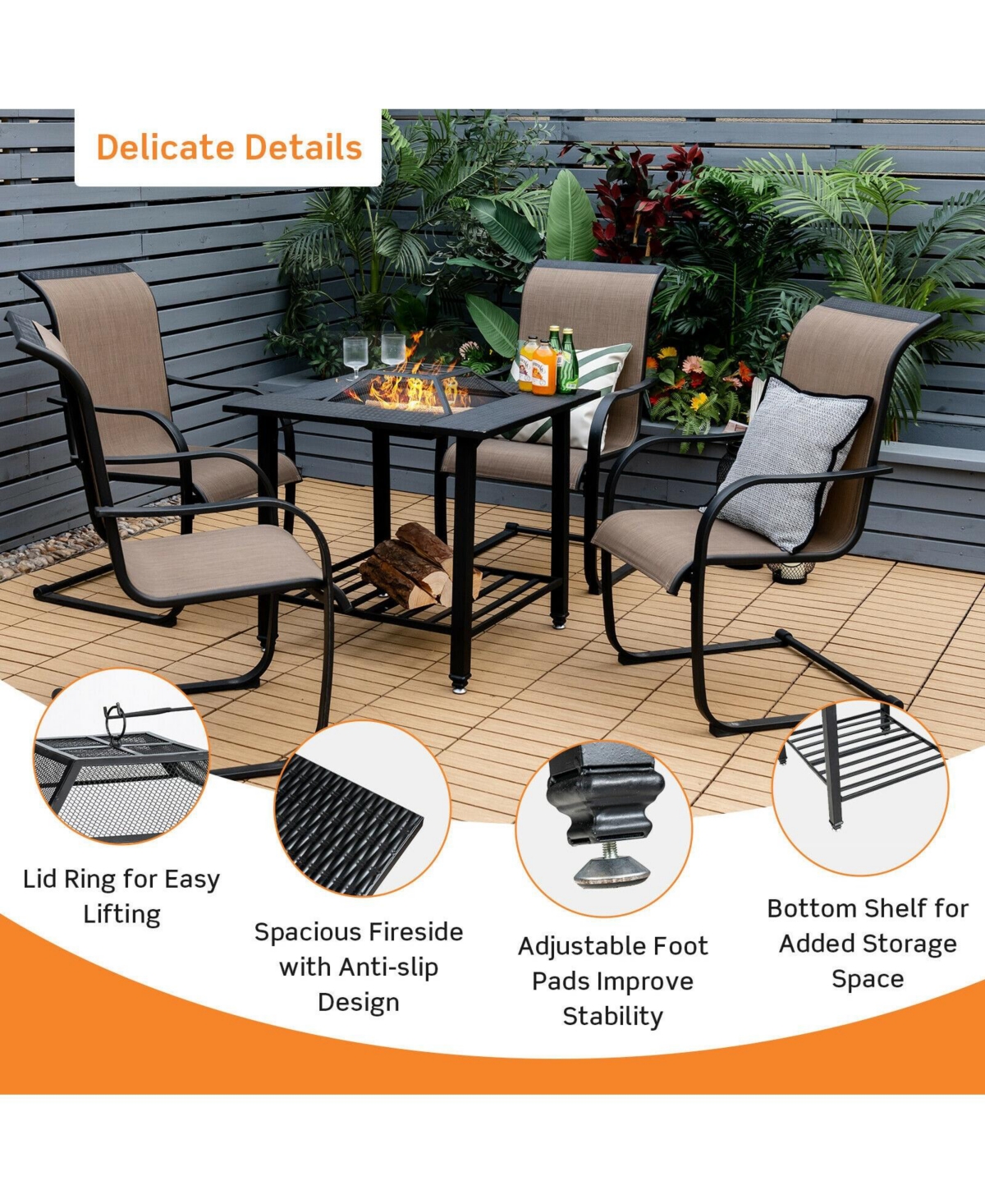 31 Feet Outdoor Fire Pit Dining Table with Cooking Bbq Grate