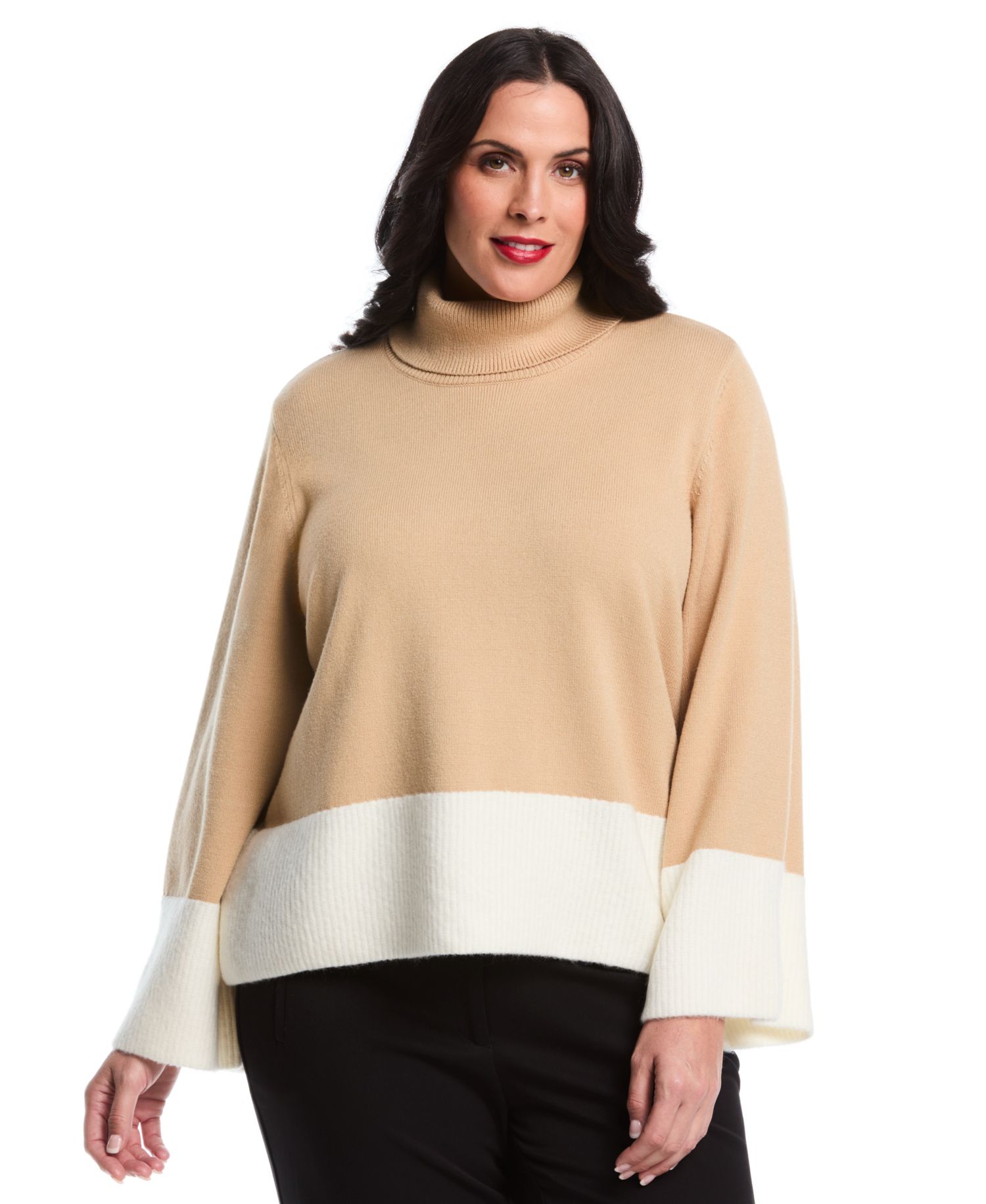 Plus Size Color Block Trim Turtleneck Sweater