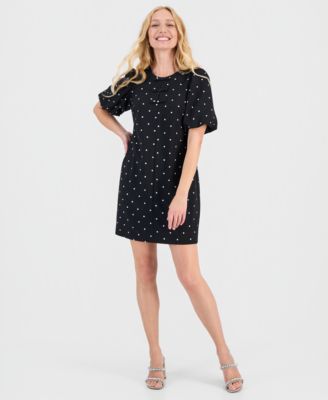 Women's Bow-Front Puffed-Sleeve Dress