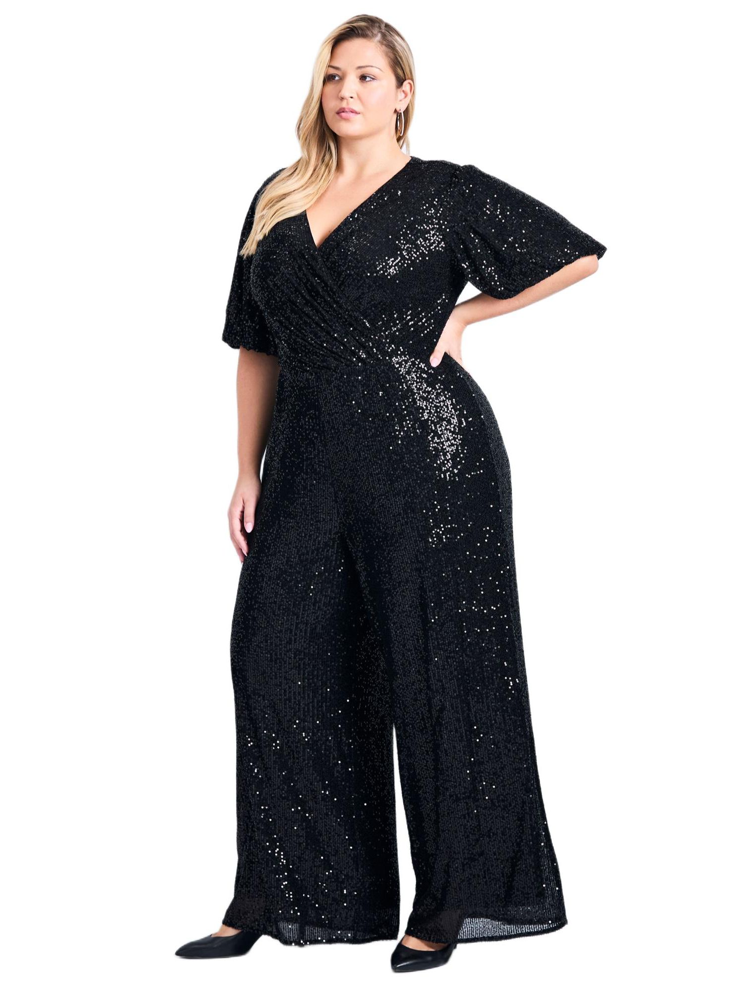 Women's Plus Size Nada Sequin Puff Sleeve Jumpsuit