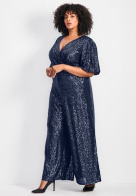 Women's Plus Size Nada Sequin Puff Sleeve Jumpsuit