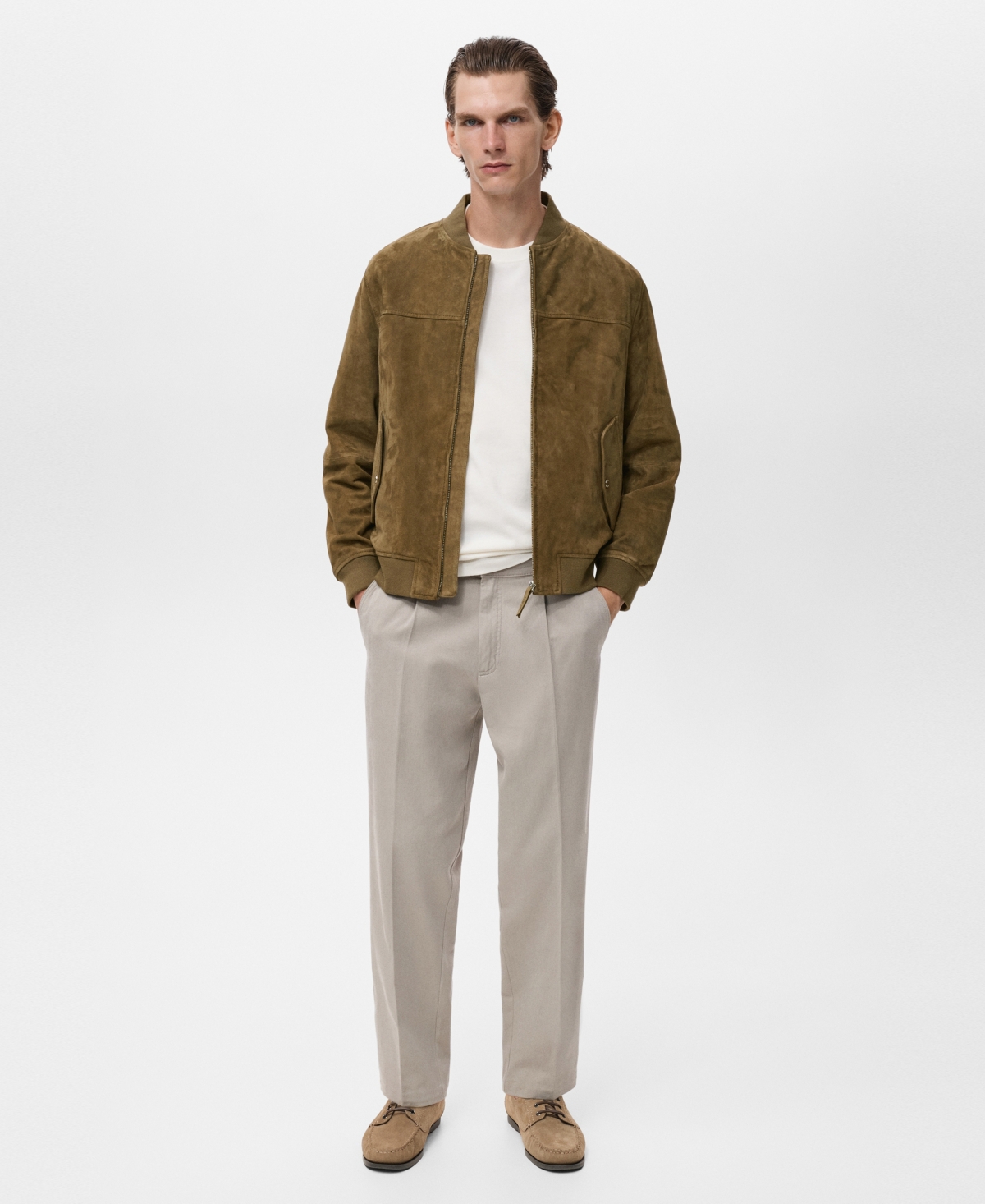 Mango Men's Suede Leather Bomber Jacket