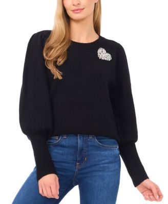 CeCe - Women's Crewneck Heart Applique Sweater