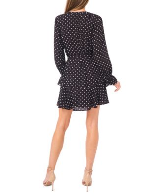 Women's V-Neck Long-Sleeve Tie Waist Dress