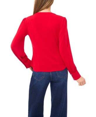 Women's V-Neck Long-Sleeve Shirred Knit Top