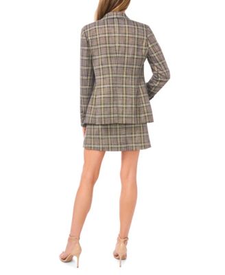 Women's Button Front Double-Breasted Plaid Blazer