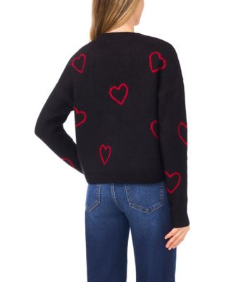 Women's Valentine's V-Neck Heart Jacquard Cardigan Sweater