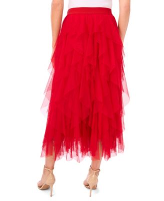 Women's Pull-On Ruffled Tulle Midi Skirt