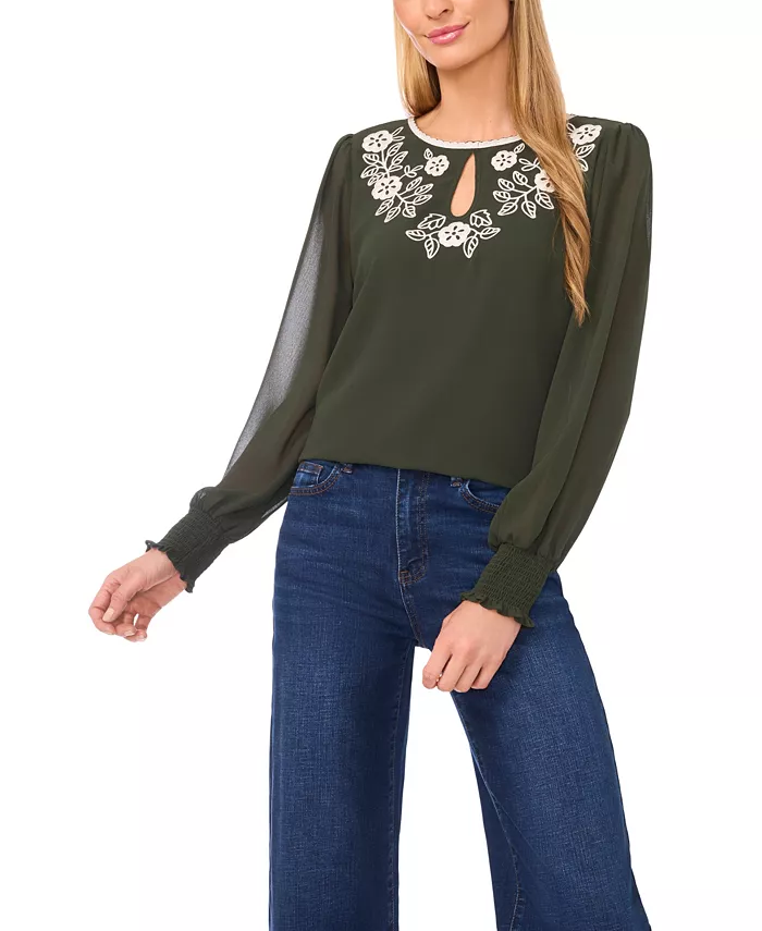 Women's Long-Sleeve Embroidered Top