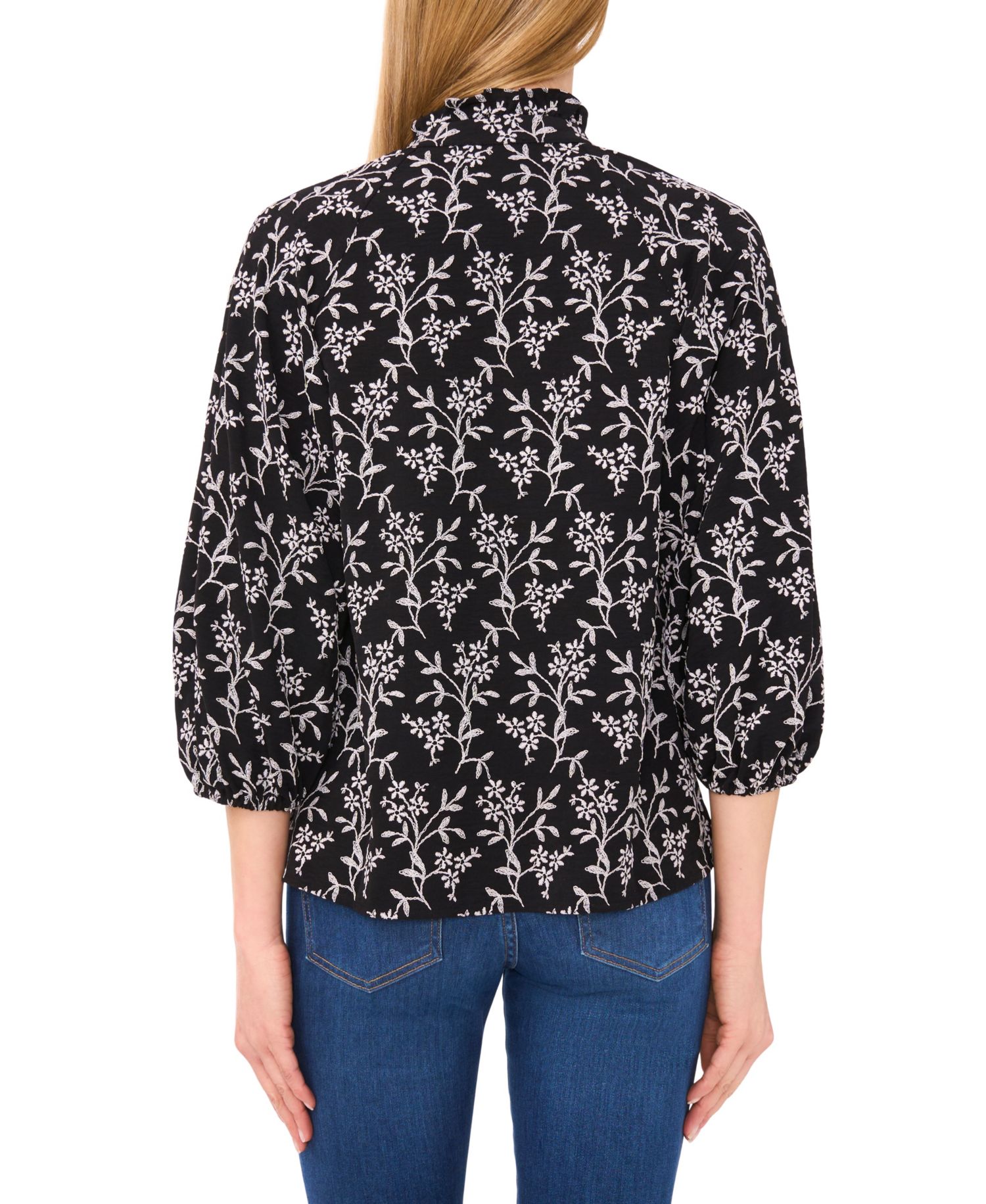 Women's Raglan 3/4-Sleeve Ruffle Neck Top