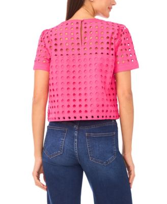 Women's Short-Sleeve Circle Eyelet Top