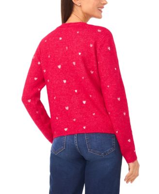 Women's Valentine's V-Neck Foil Heart Cardigan Sweater