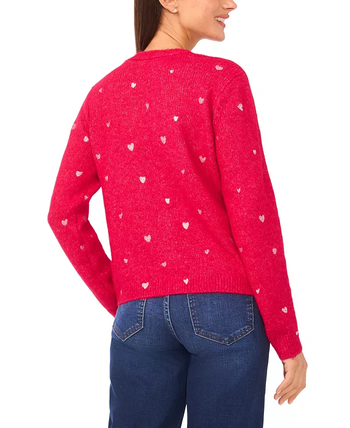 Women's Valentine's V-Neck Foil Heart Cardigan Sweater - thumbnail 3