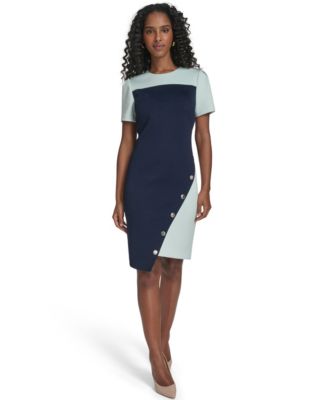 Tommy Hilfiger - Women's Colorblocked Asymmetrical-Hem Sheath Dress