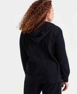 Plus Size Waffle-Knit Zip-Up Hoodie
