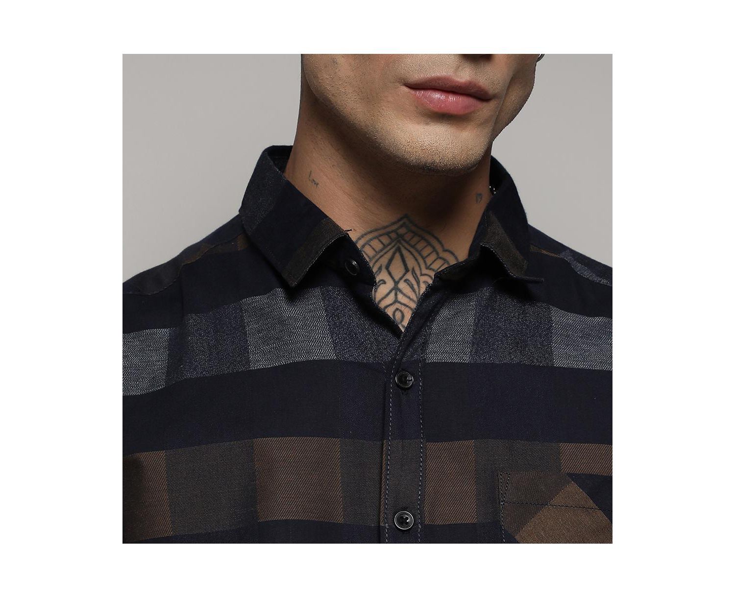 Men's Grey & Olive Green Gun Club Check Shirt