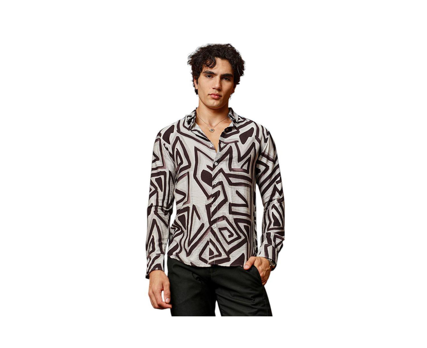 Men's Onyx Black & Cloud Grey Abstract Breezy Shirt
