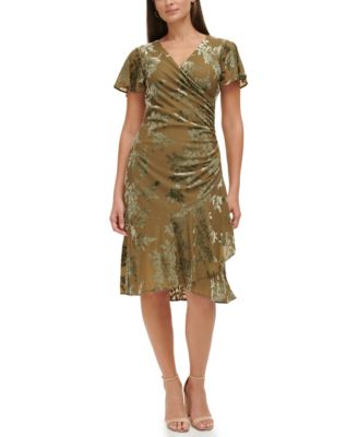 kensie - Women's Velvet Burnout Short-Sleeve V-Neck Dress