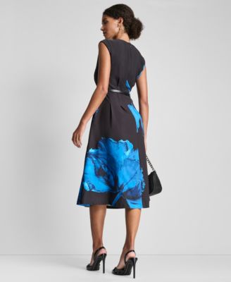 Women's Sleeveless Jewel Neck Fit and Flare Midi Dress