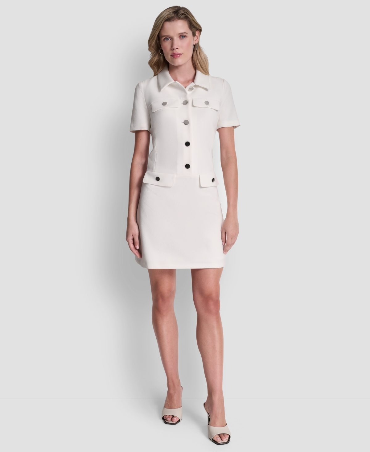Short Sleeve Collared Neck Button Front Dress