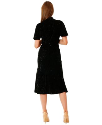 Women's Short-Sleeve Velvet Midi Dress