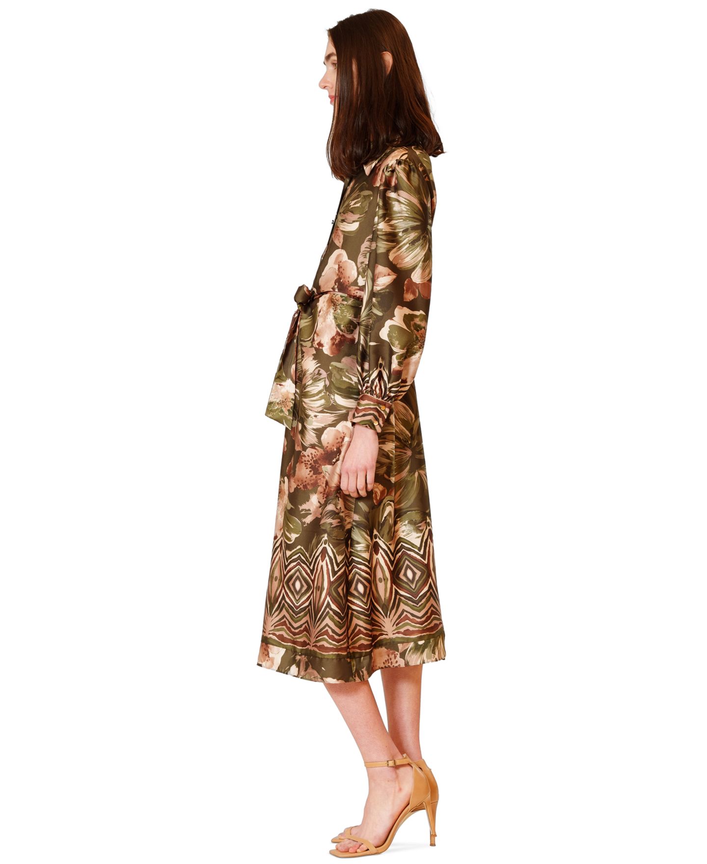 Женское платье julia jordan Long-Sleeve Midi Shirtdress, цвет: Зелёный разноцветный — фото 2